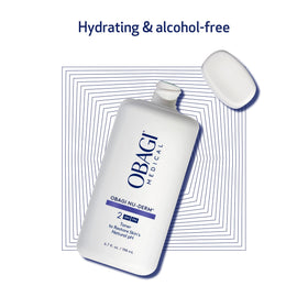 Obagi Medical Nu-Derm toner with witch hazel and aloe visuals highlighting soothing properties