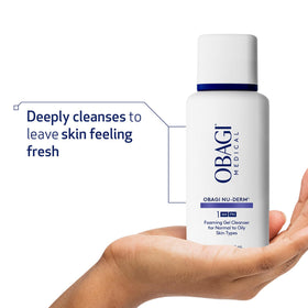 Obagi Medical foaming gel texture close-up showing lightweight creamy lather