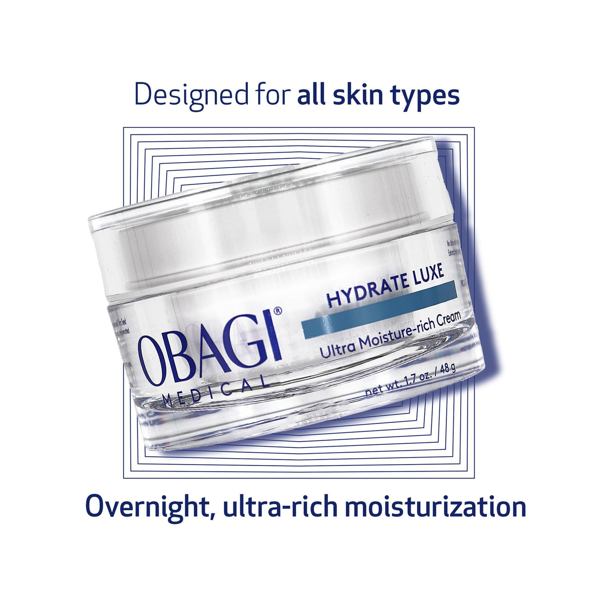 Obagi Medical cream on palm illustrating easy spreadability and nourishment
