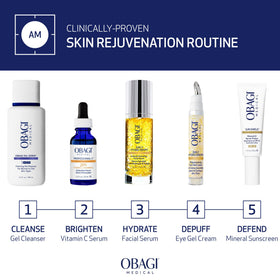 Obagi Medical product on bathroom shelf suggesting daily routine benefits
