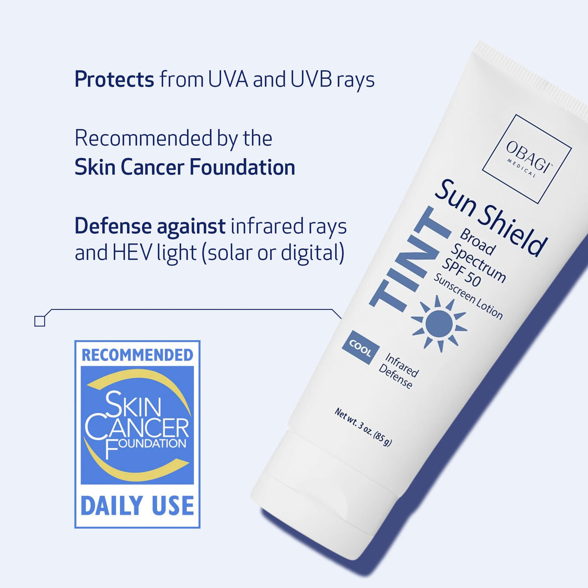 Obagi Medical back label close-up listing broad spectrum and IR defense