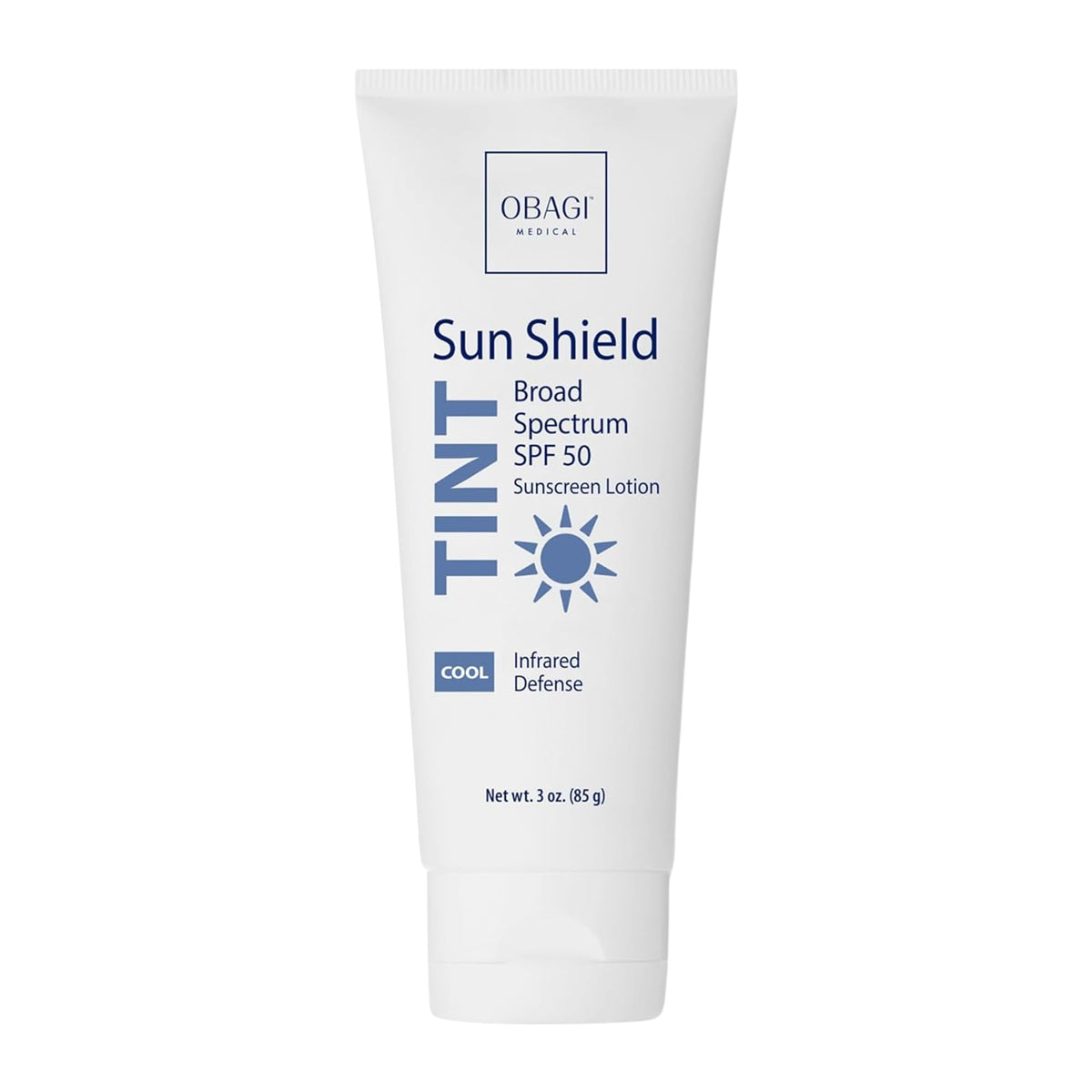 Obagi Medical tube front view showing SPF 50 and cool tint benefit