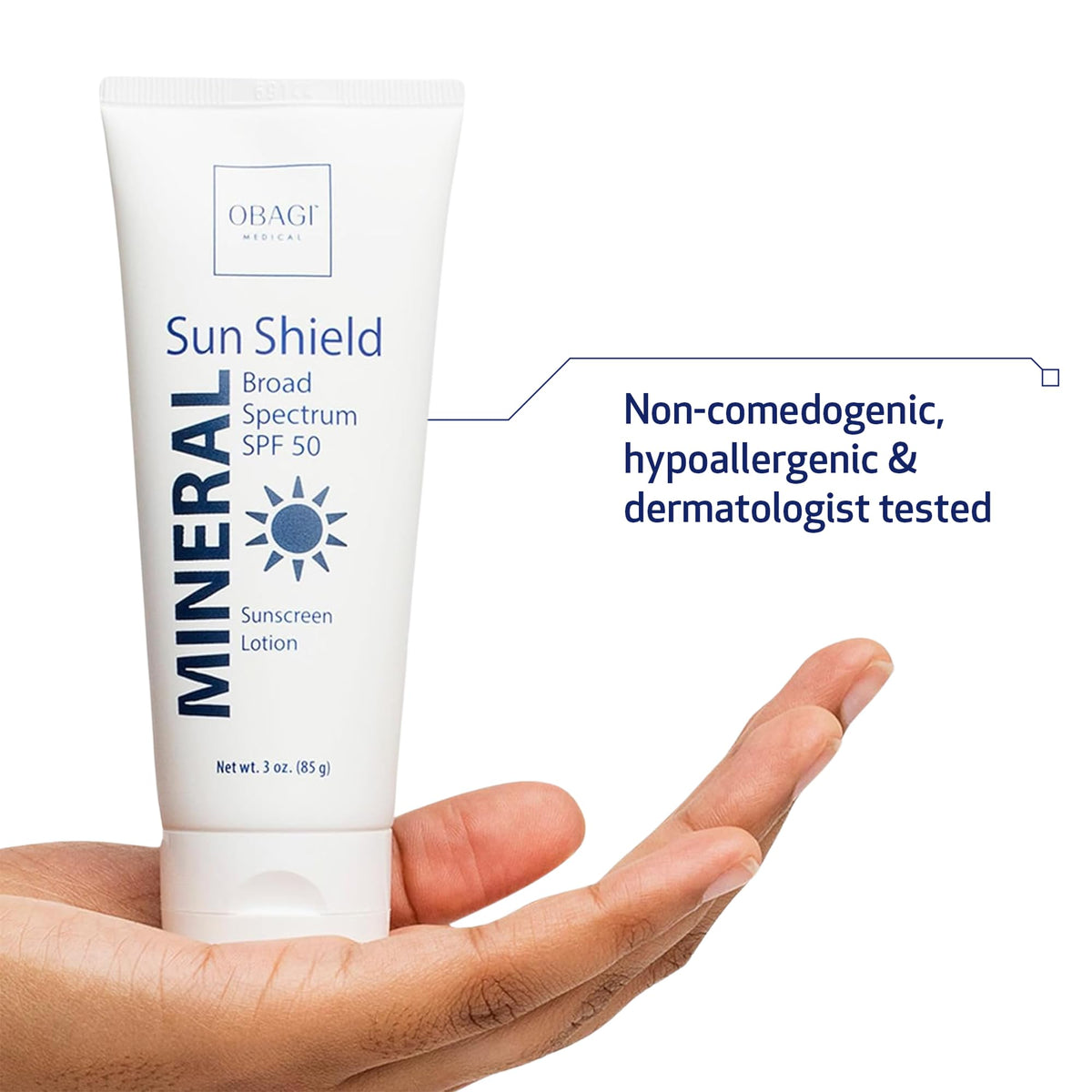 Obagi Sun Shield Mineral ingredient label showing zinc oxide and titanium dioxide strengths