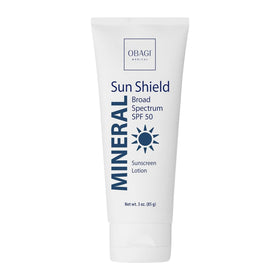 Obagi Sun Shield Mineral front tube view showing branding and size, clear protection benefit