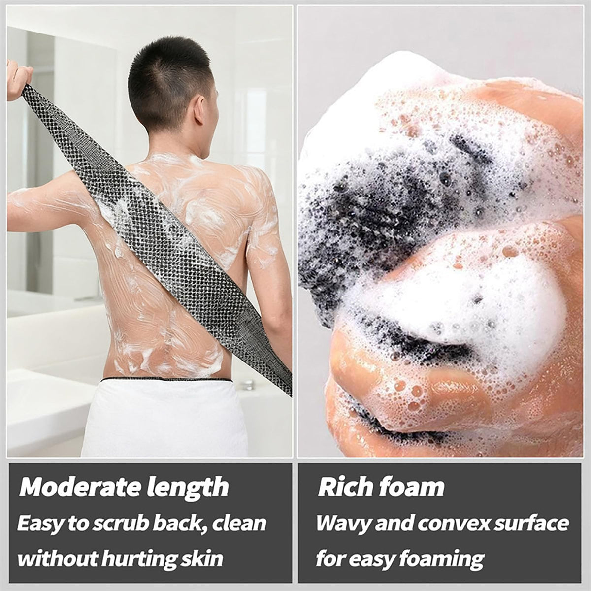 Obemary Blissal towel with soap foam showing rich lathering and effective scrub