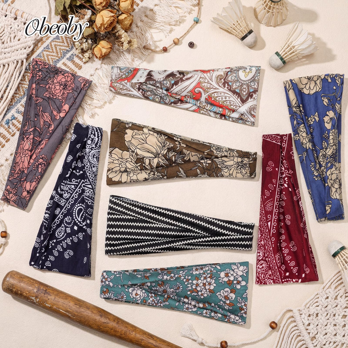 obeoby all eight printed headbands laid flat shows color variety