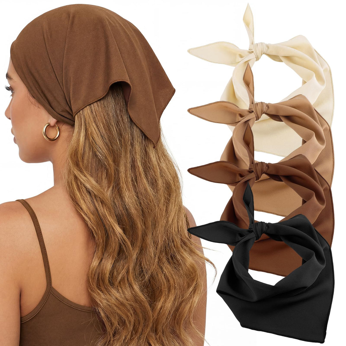 obeoby all four neutral scarves laid flat to show color range and triangle shape