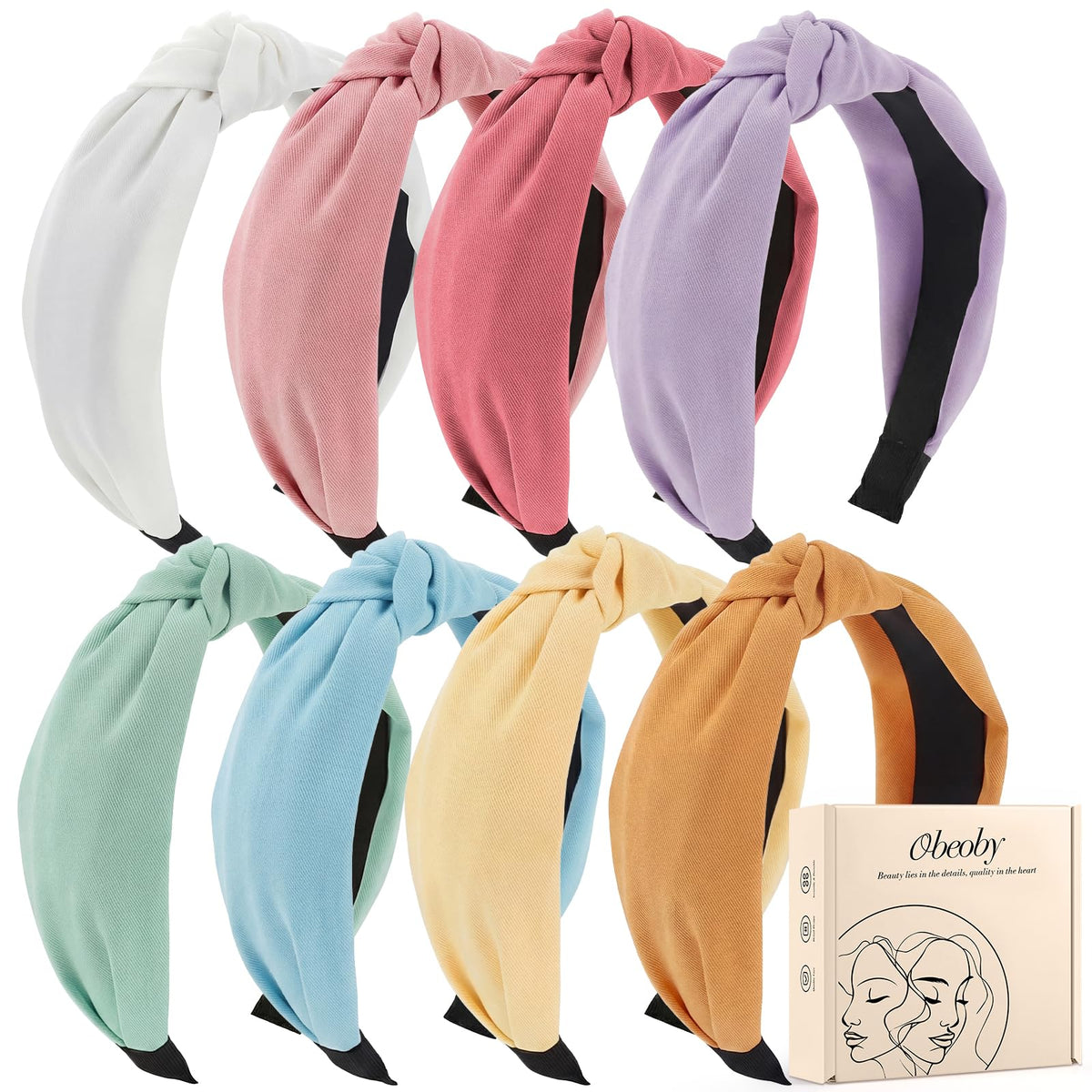 obeoby front view of all eight headbands showing variety and easy selection
