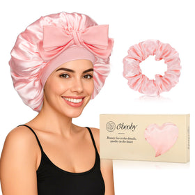 obeoby front view of pink bonnet showing neat fit and sleep protection