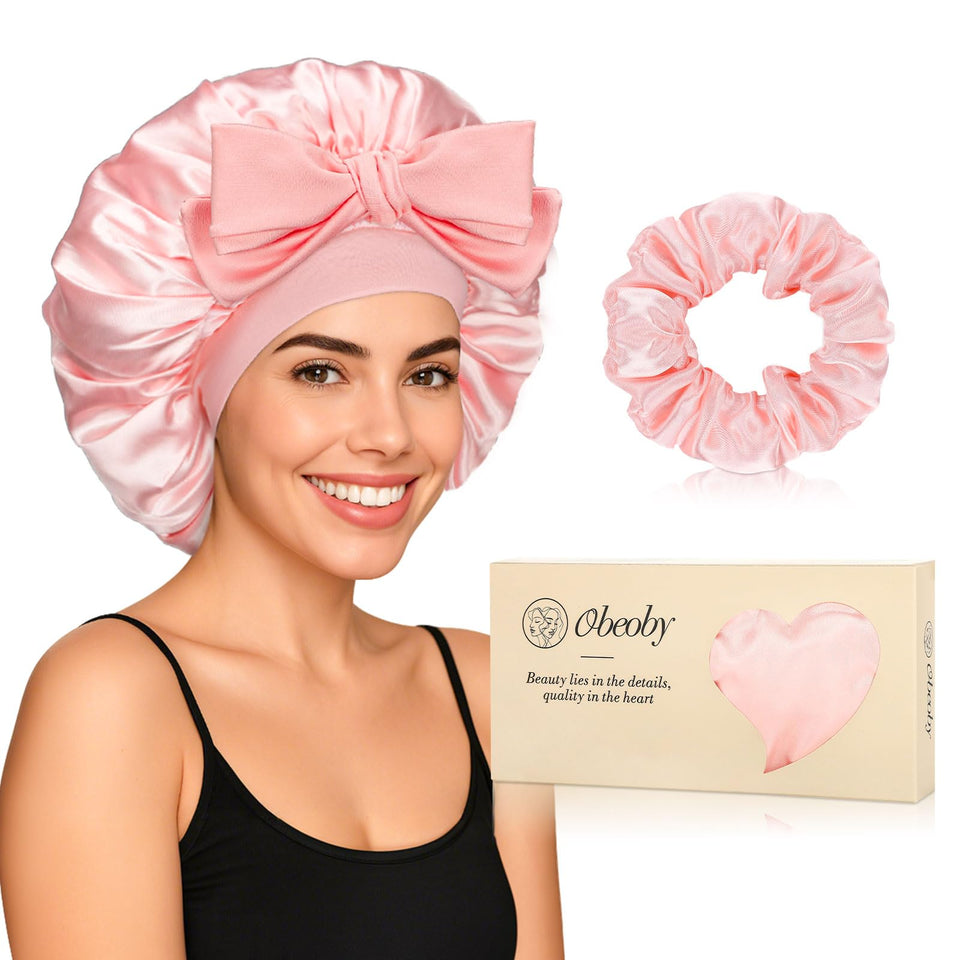 obeoby front view of pink bonnet showing neat fit and sleep protection