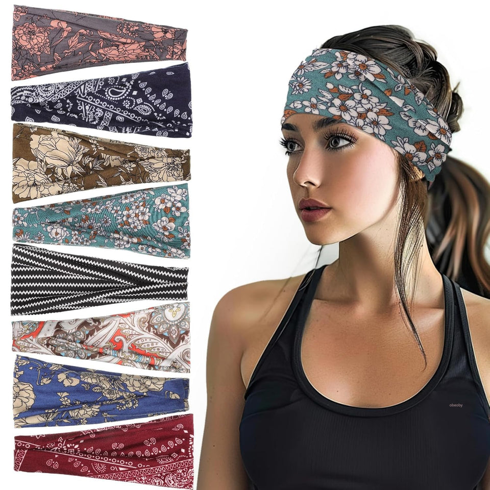 obeoby front view of eight-pack headbands shows variety and outfit matching