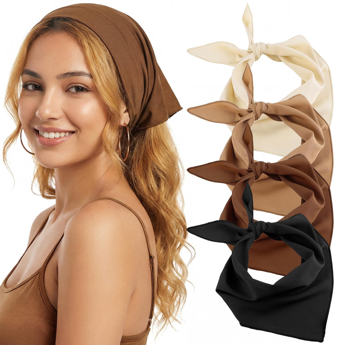 obeoby front view of four-piece scarf set showing neutral colors and versatile styling