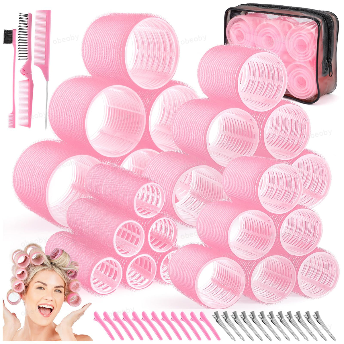 obeoby front packaging showing full pink roller gift set and contents for easy gifting