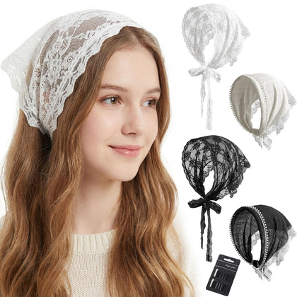 obeoby lace bandana front view showing clean white floral design and secure tie