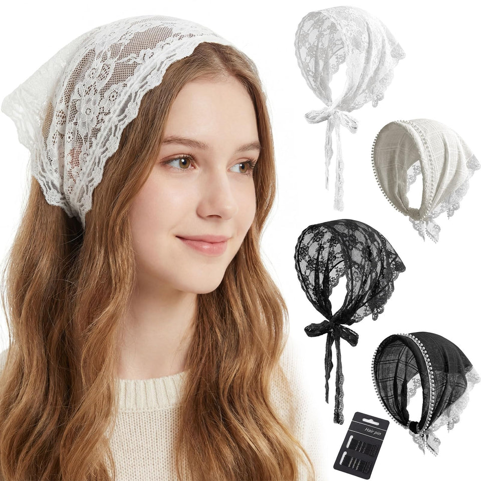 obeoby lace bandana front view showing clean white floral design and secure tie