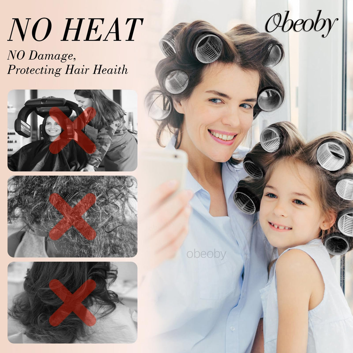 obeoby rollers in use on long hair creating waves and volume