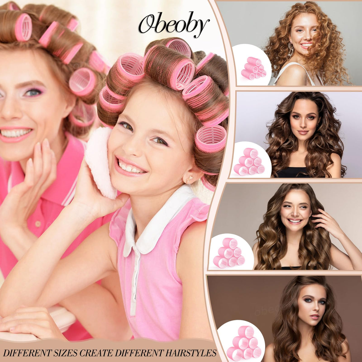 obeoby rollers in hair during styling showing heat-free waves and comfortable hold