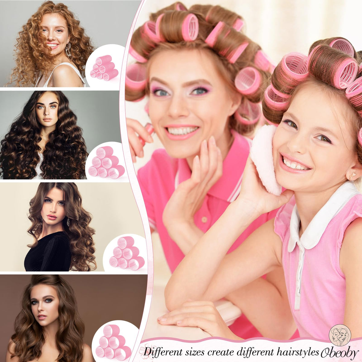 obeoby arranged rollers and clips displaying sizing options