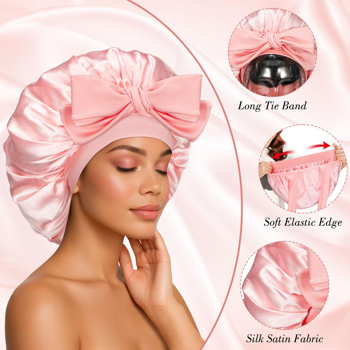 obeoby silk scrunchie beside bonnet offering gentle daytime hold