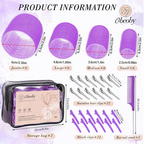 obeoby rollers beside ruler showing four diameters, helps choose curl size and styling options