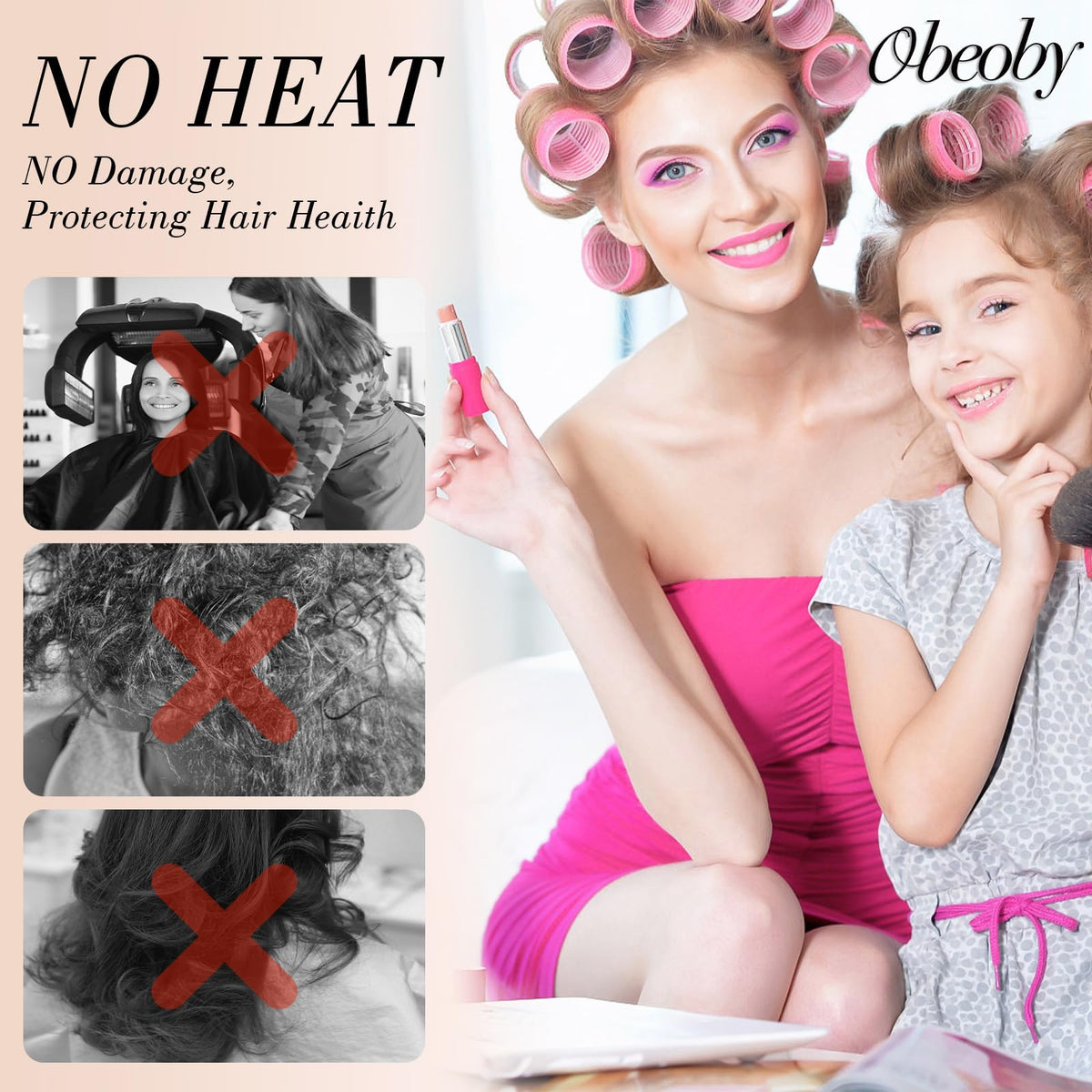 obeoby roller texture close-up showing self-grip surface for slip-resistant curl creation