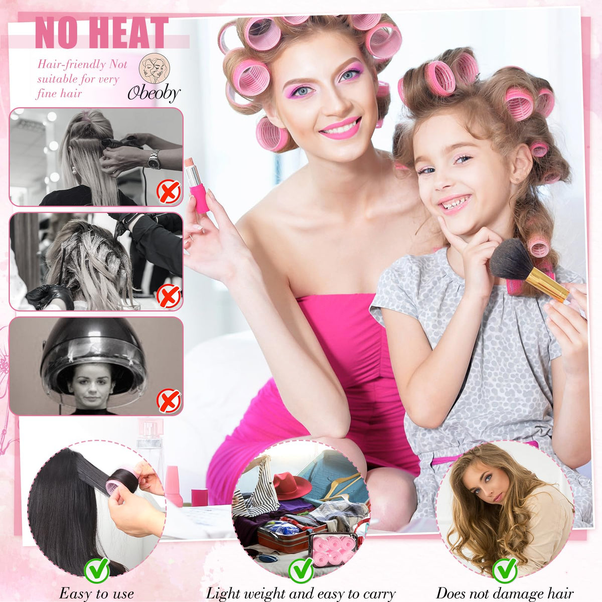 obeoby in-use image rolling long hair for heat-free waves