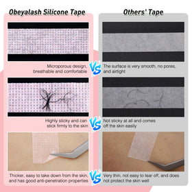 Obeyalash tape applied on eye demonstrating secure hold and pain-free removal benefit