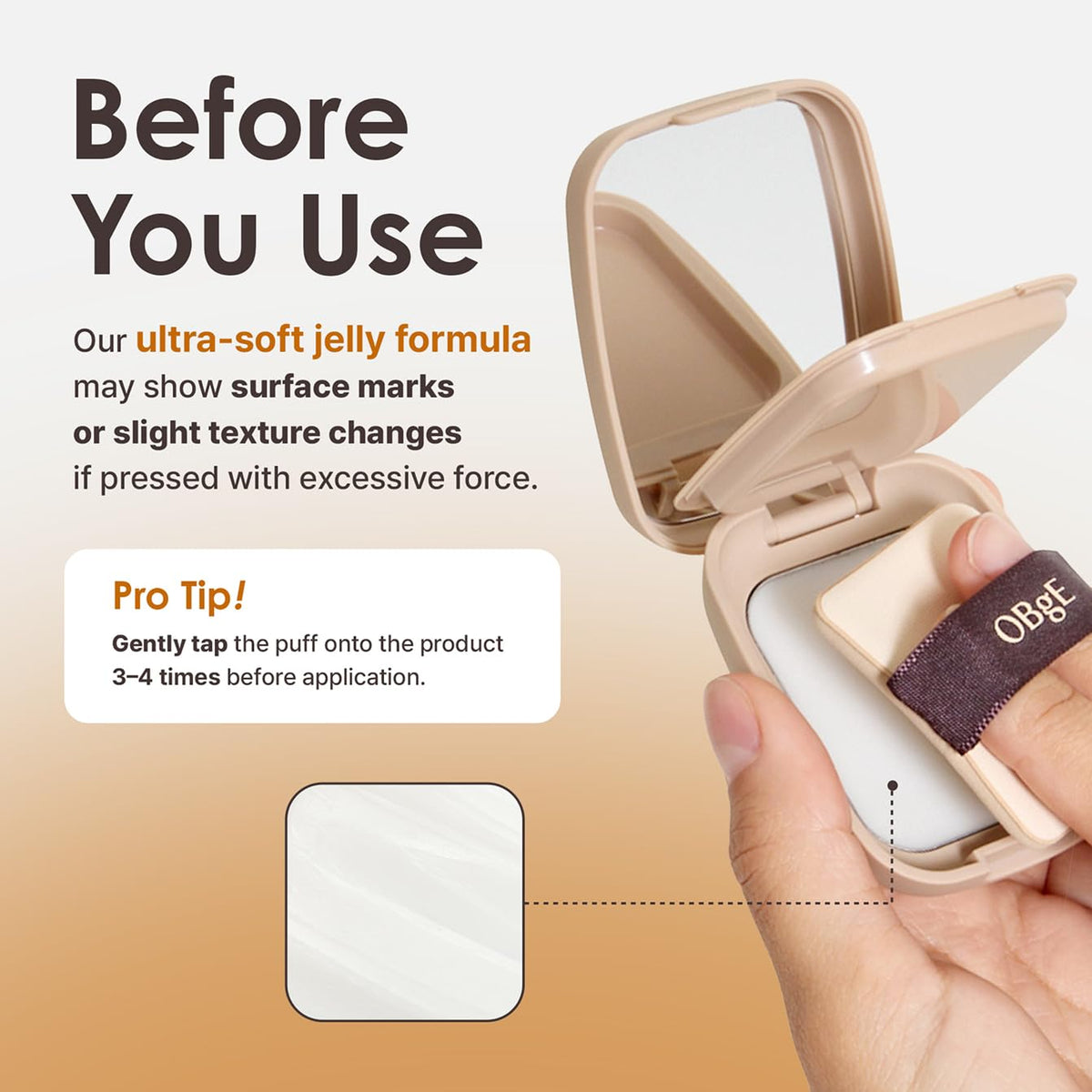 OBgE application with spatula demonstrating tap-on technique for even finish