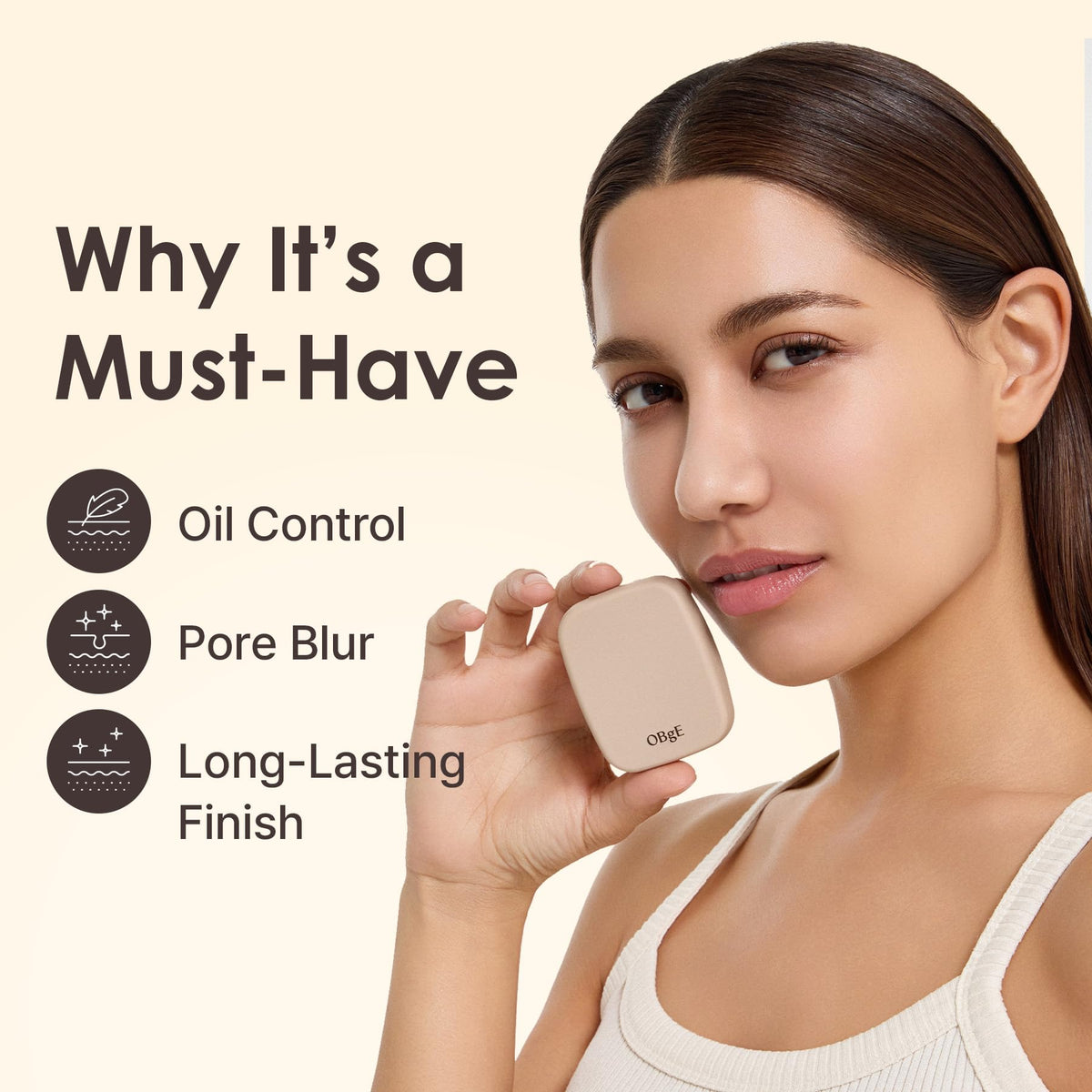 OBgE translucent finish on skin before and after showing pore blurring effect