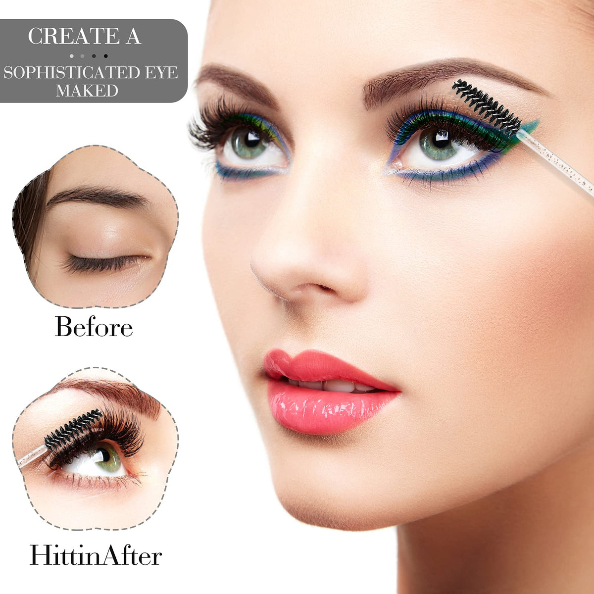 Obinhere wand combing lashes during makeup touch-up for clump-free finish