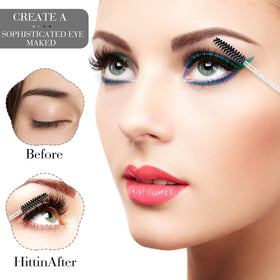 Obinhere wand combing lashes during makeup touch-up for clump-free finish