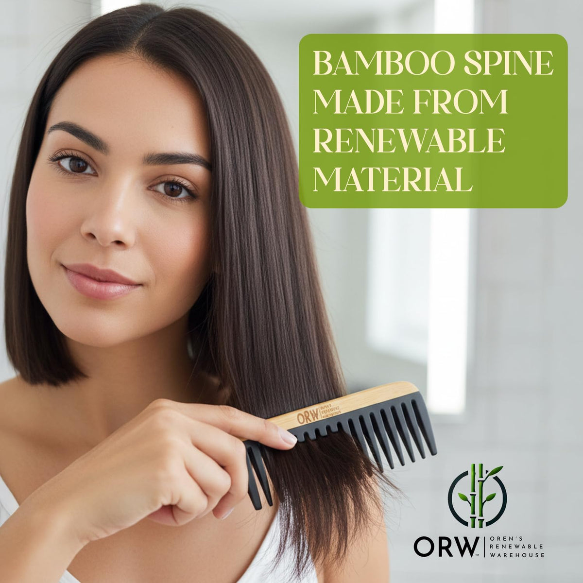 OBW comb running through wet hair in shower demonstrating water-resistant use