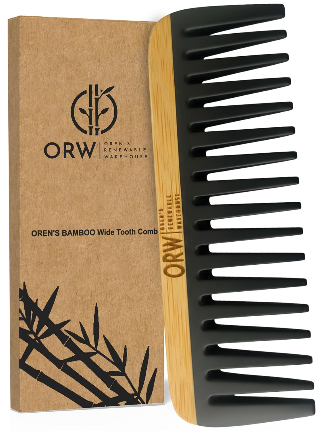 OBW OREN'S bamboo comb front packaging showing eco gift box and product