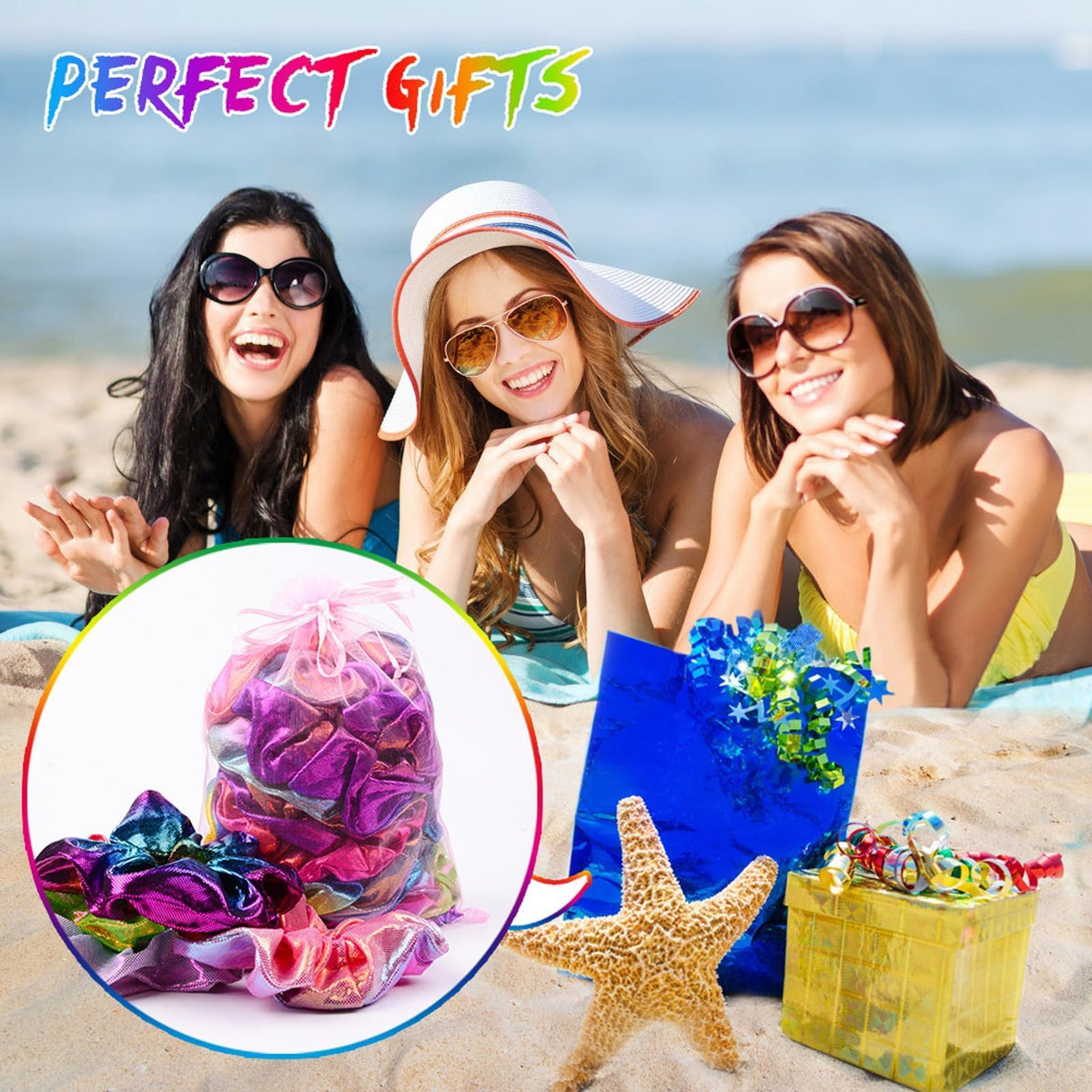 OCATO gradient color layout of scrunchies displaying variety and outfit-matching ease