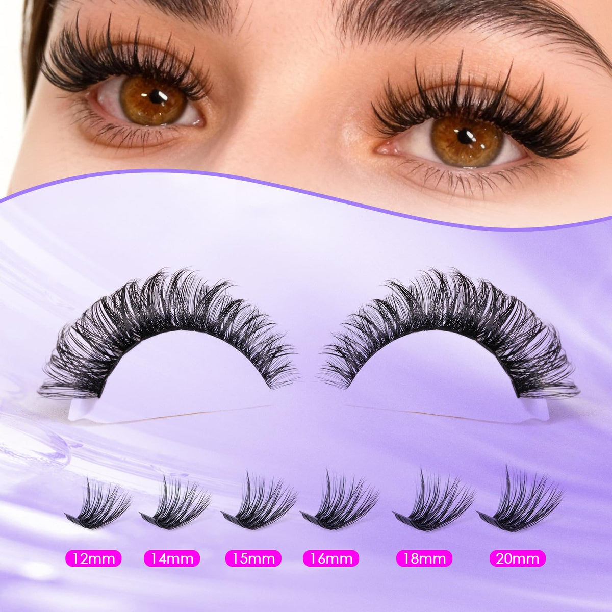 Ocean Pearl clusters applied on eyelid demo showing instant volume enhancement