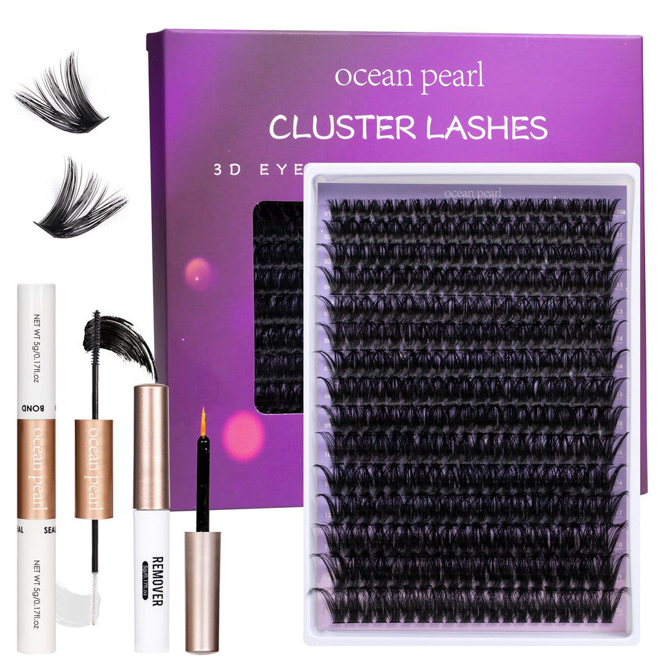 Ocean Pearl front packaging kit showing all included tools and lashes for easy at-home application