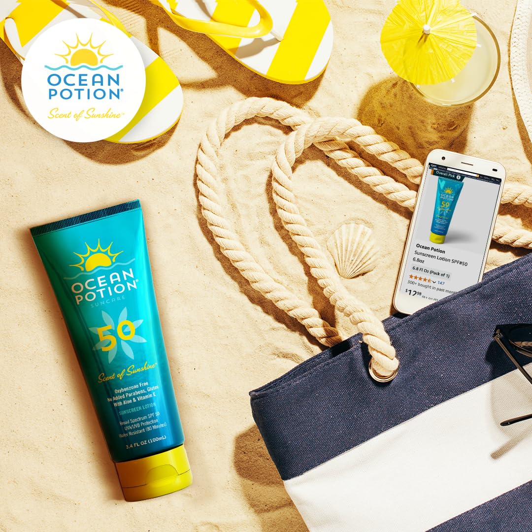 Ocean Potion bottle on a sunny beach showing active day protection