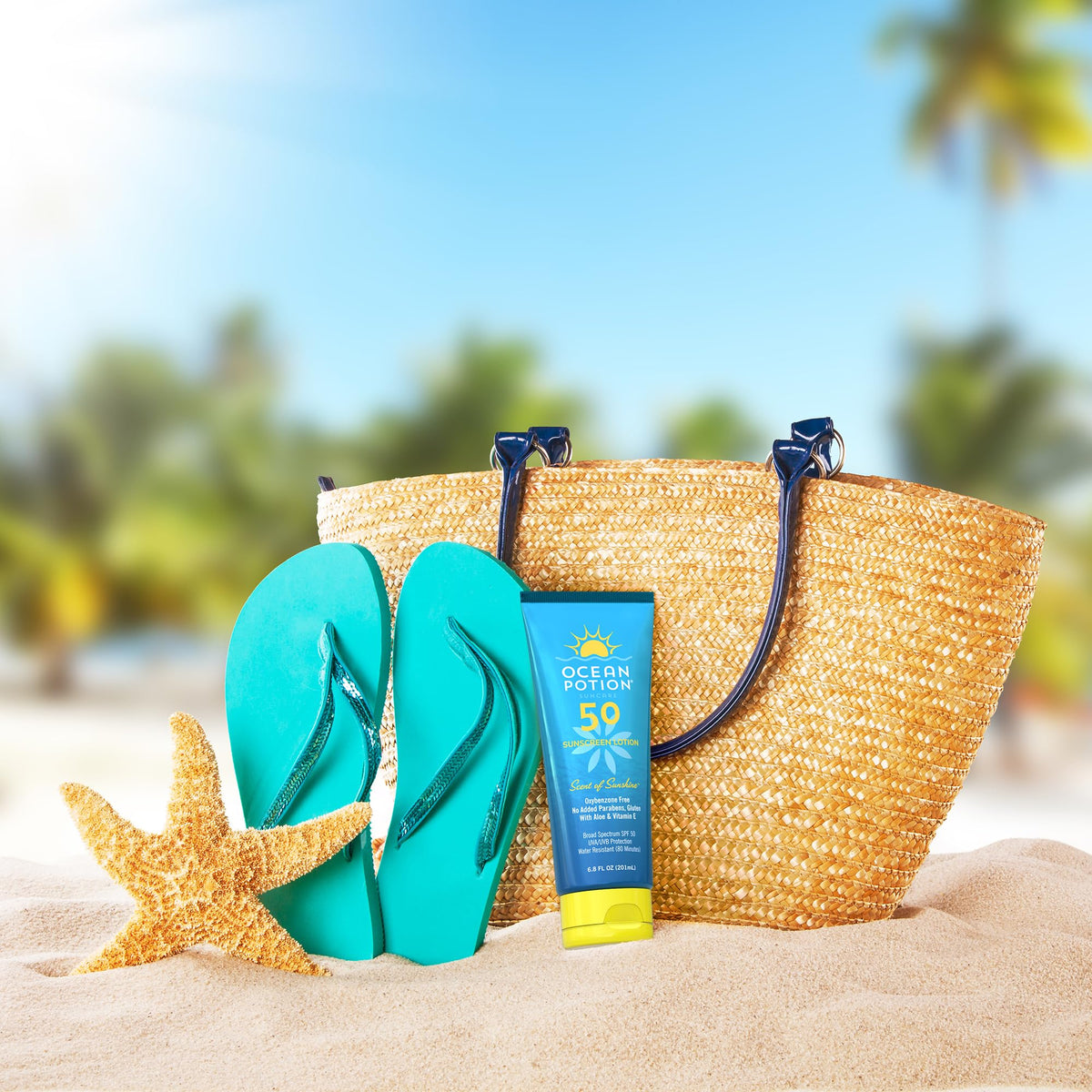 Ocean Potion with aloe and vitamin E visual emphasizing skin-soothing