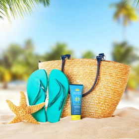 Ocean Potion bottle beside a sun lounger for active outdoor use