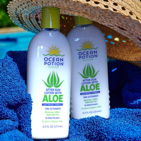 Ocean Potion next to common objects illustrating 8.5 oz size for scale and portability