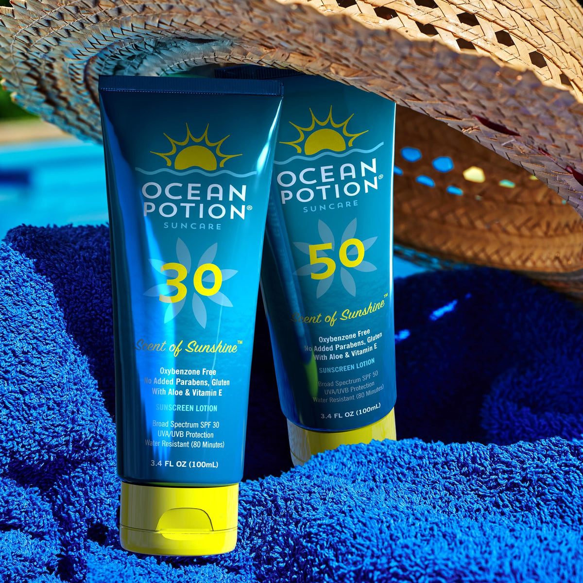 Ocean Potion bottle in hand to show compact 3.4 oz travel size