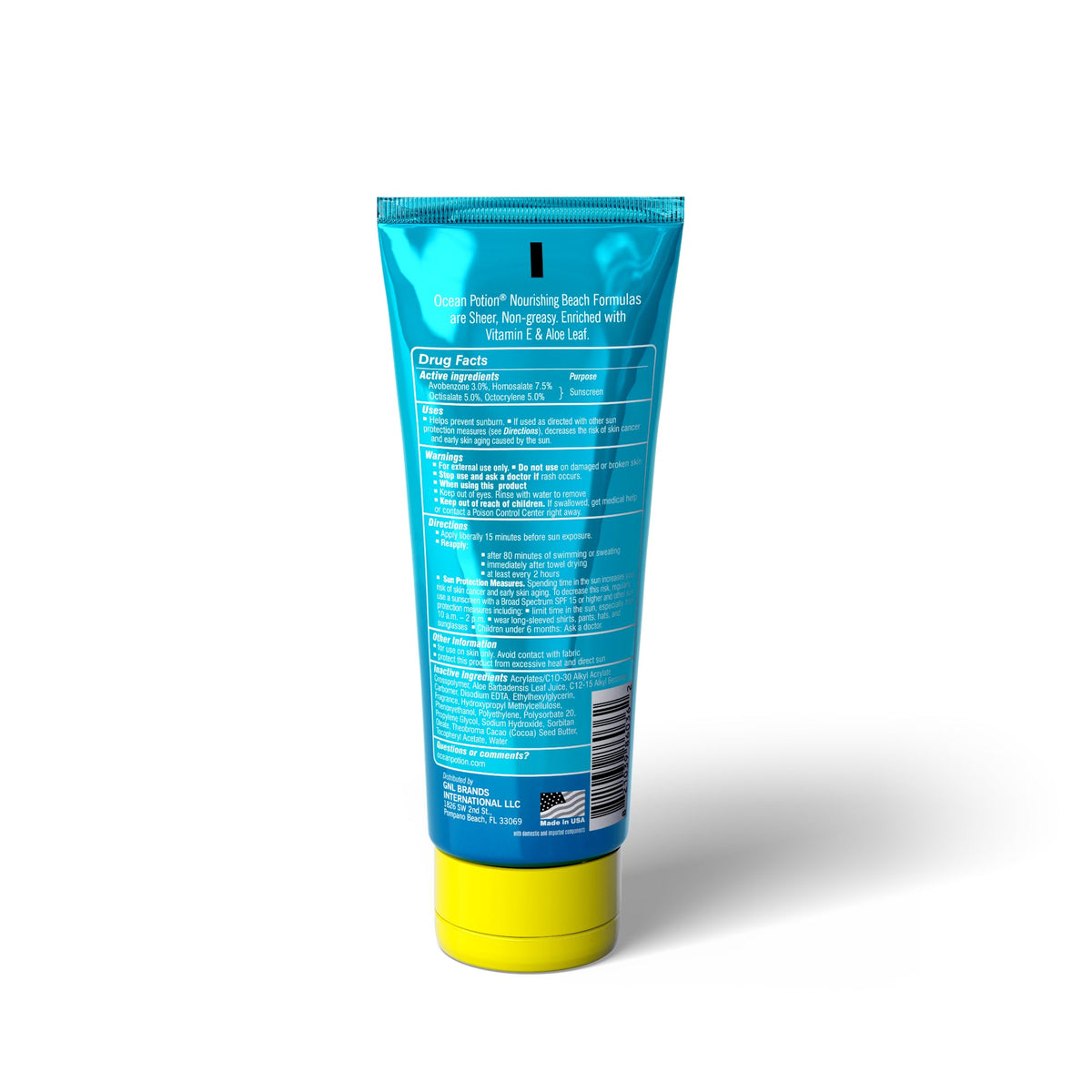Ocean Potion label and dispenser close-up highlighting SPF 30 and easy application