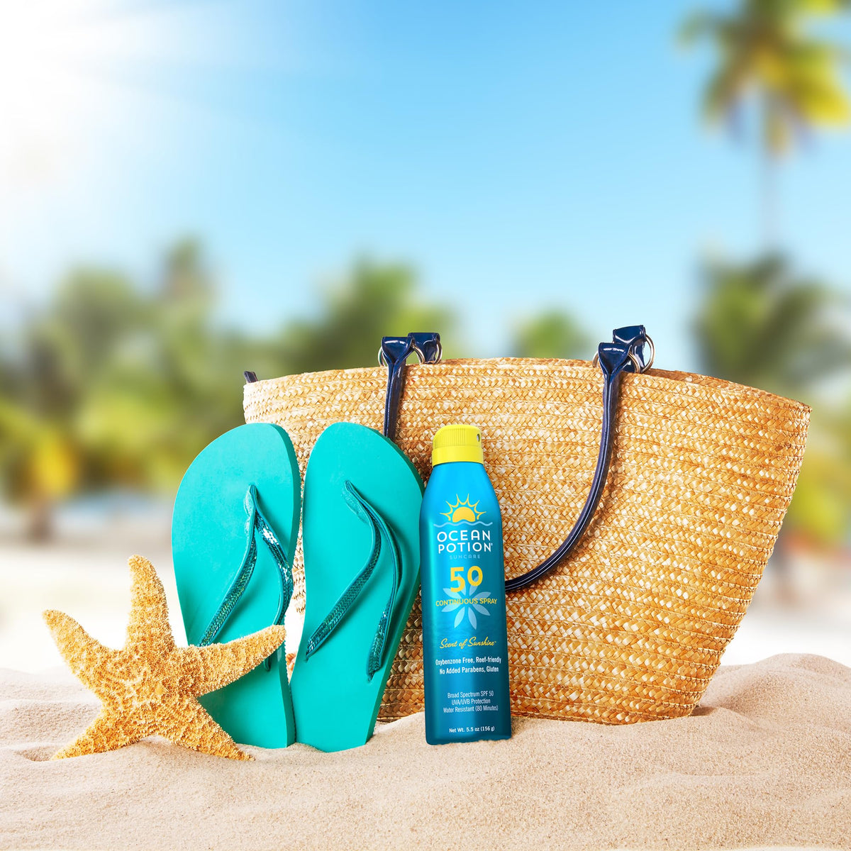 Ocean Potion next to a hand to show 5.5 oz travel-friendly size benefit