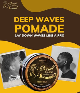 Ocean View Deep Waves Pomade pictured with durag and brush showing wave-training support
