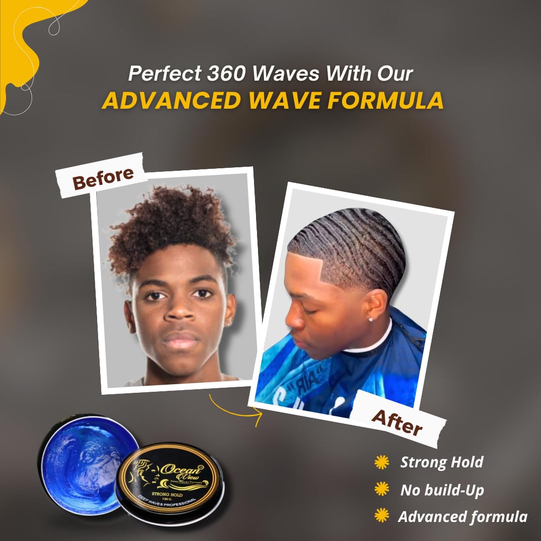 Ocean View Deep Waves Pomade in barbershop setting conveying professional scent benefit