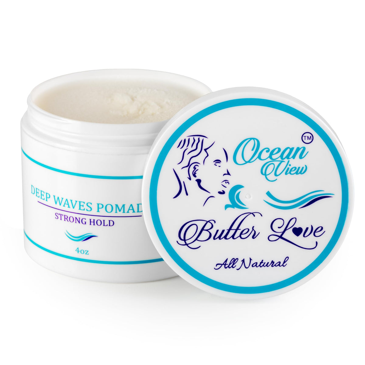OCEAN VIEW DEEP WAVES POMADE front jar showing label and size benefit training