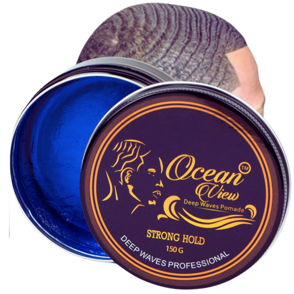 Ocean View Deep Waves Pomade tin front view showing clean packaging benefit