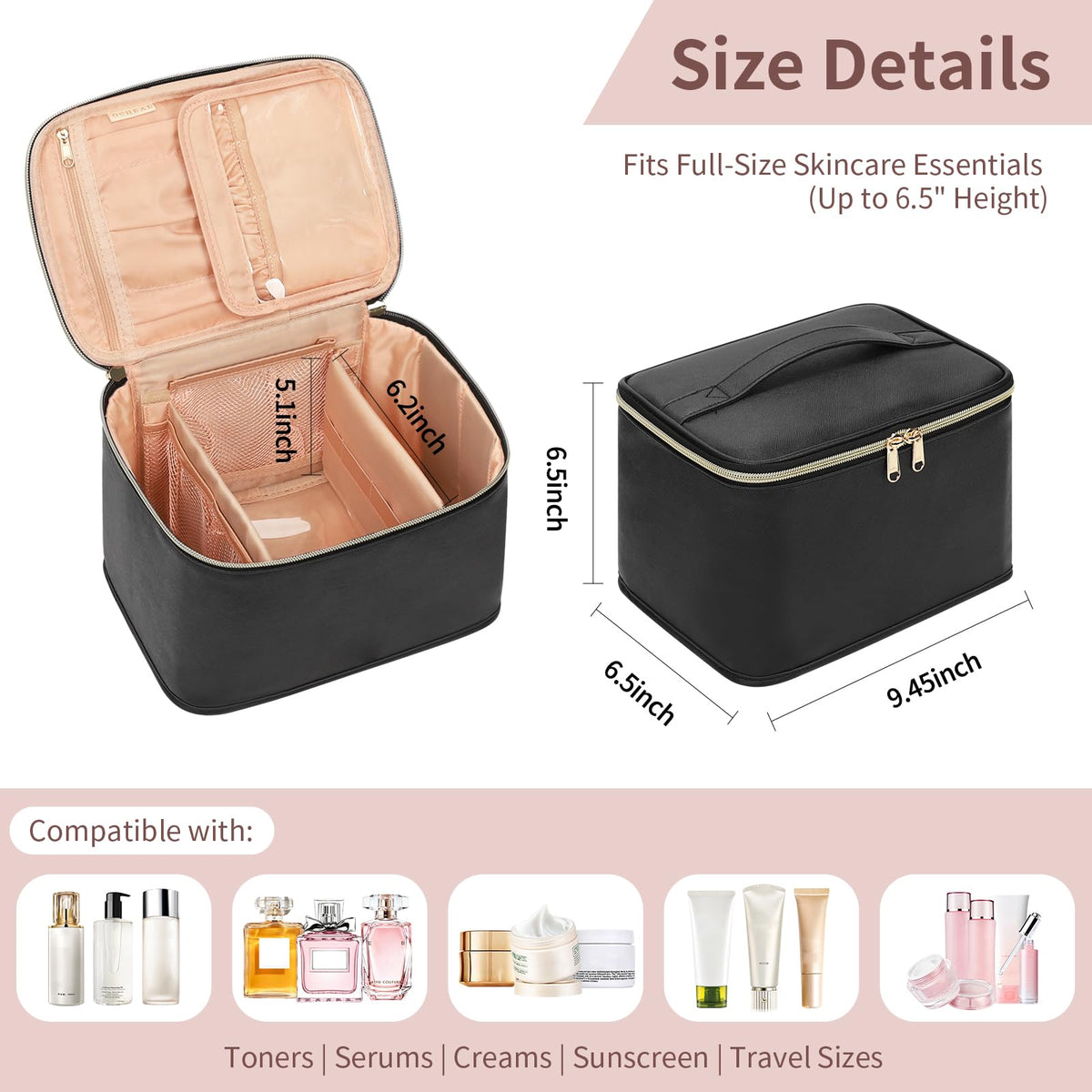 OCHEAL close detail of divider and pockets keeping items organized benefit