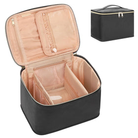 OCHEAL front view of large black makeup bag showing shape and handle benefit