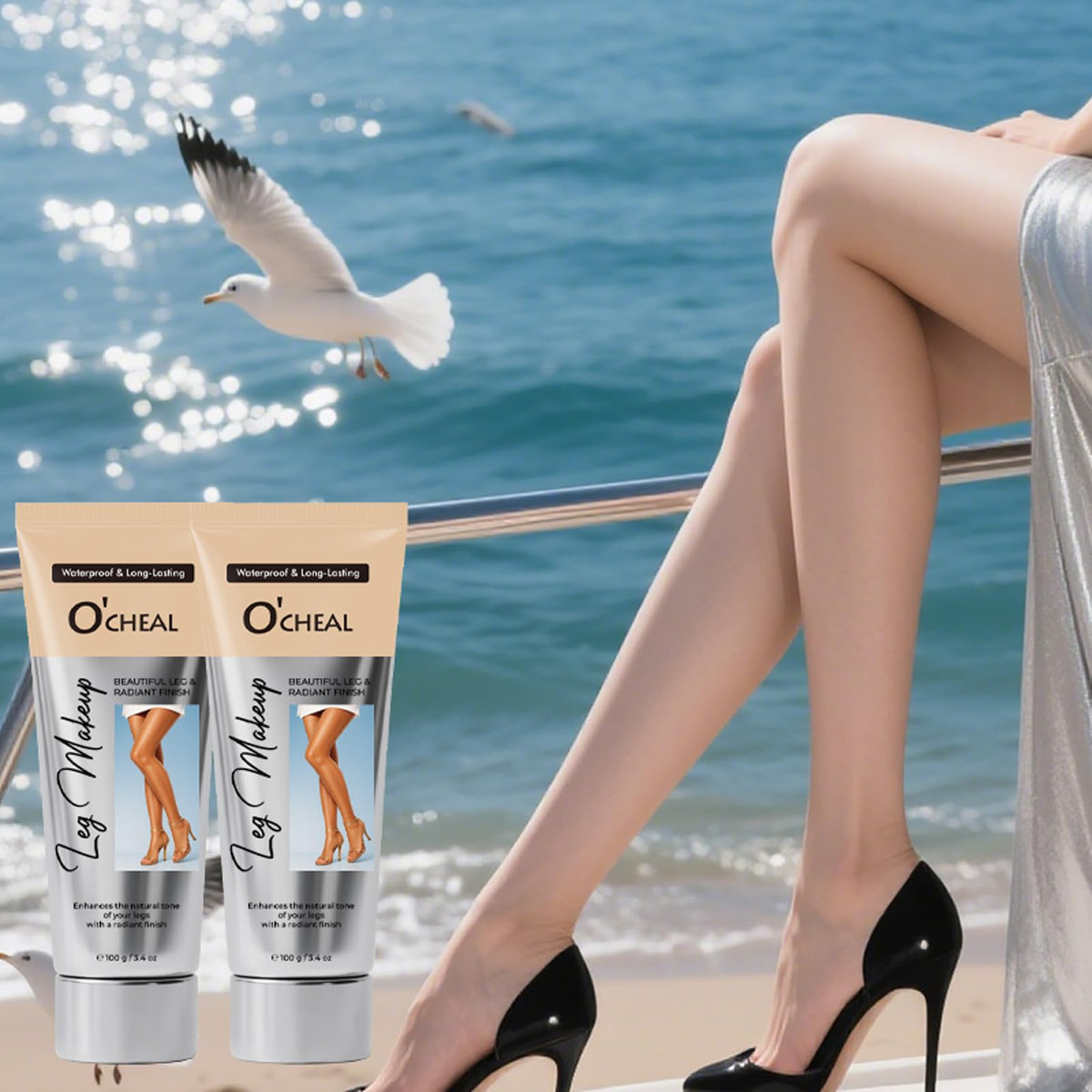O'CHEAL legs on beach showing confidence and sweat-resistant finish
